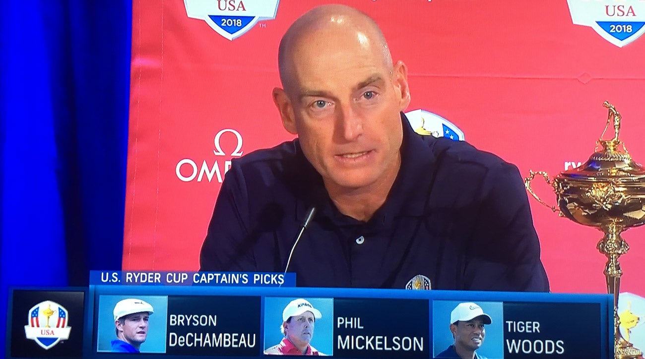 Jim Furyk announced his first three captain's picks and three additional vice captains from Philadelphia on Tuesday.