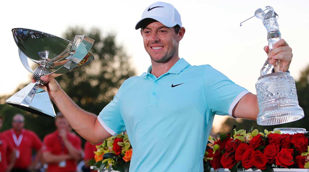 Rory McIlroy celebrates winning the Tour Championship and FedEx Cup title in 2016.