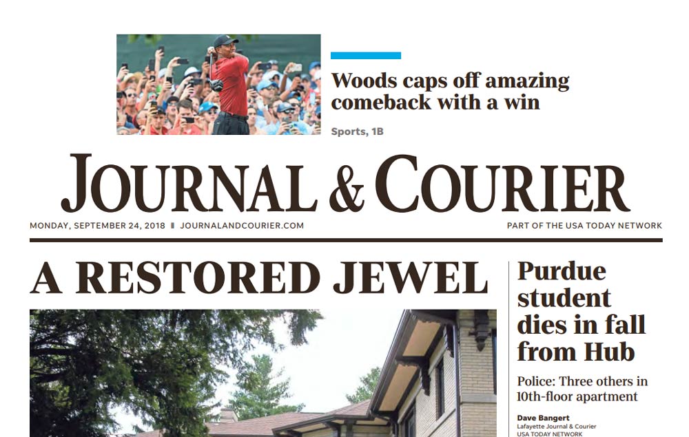 Tiger Woods on the front page of The Journal & Courier.