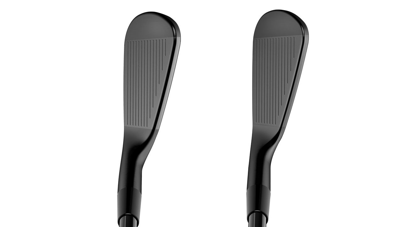 A view of Cobra's King Forged CB iron (left) and King Forged MB iron (right) at address.
