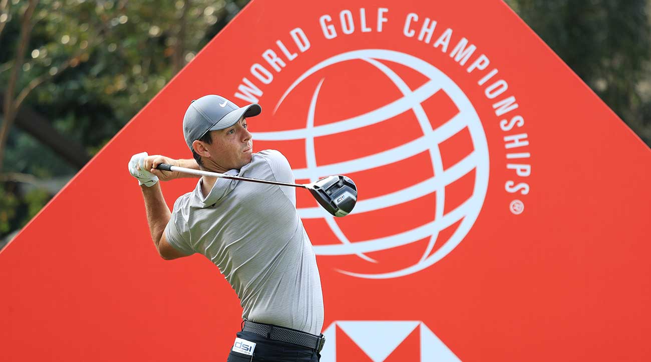 Rory McIlroy watches his tee shot during WGC-HSBC Champions practice round.