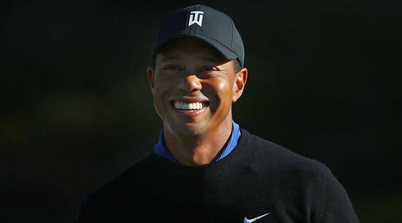 Tiger Woods smiles during the pro am prior to The Match at Shadow Creek.