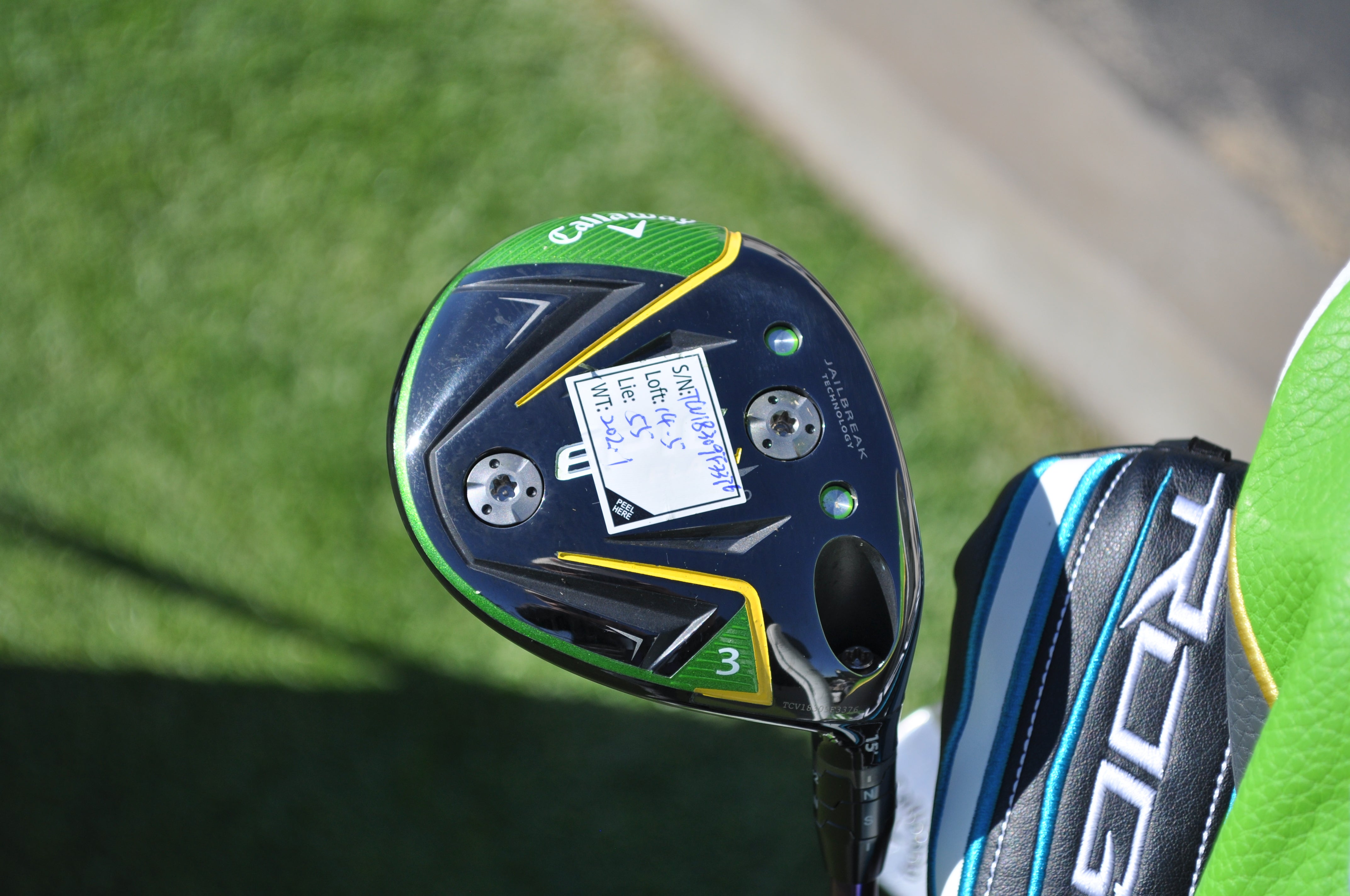Sang Moon Bae's fairway wood specs are affixed to the sole of his Callaway Epic Flash Sub Zero 3-wood. 