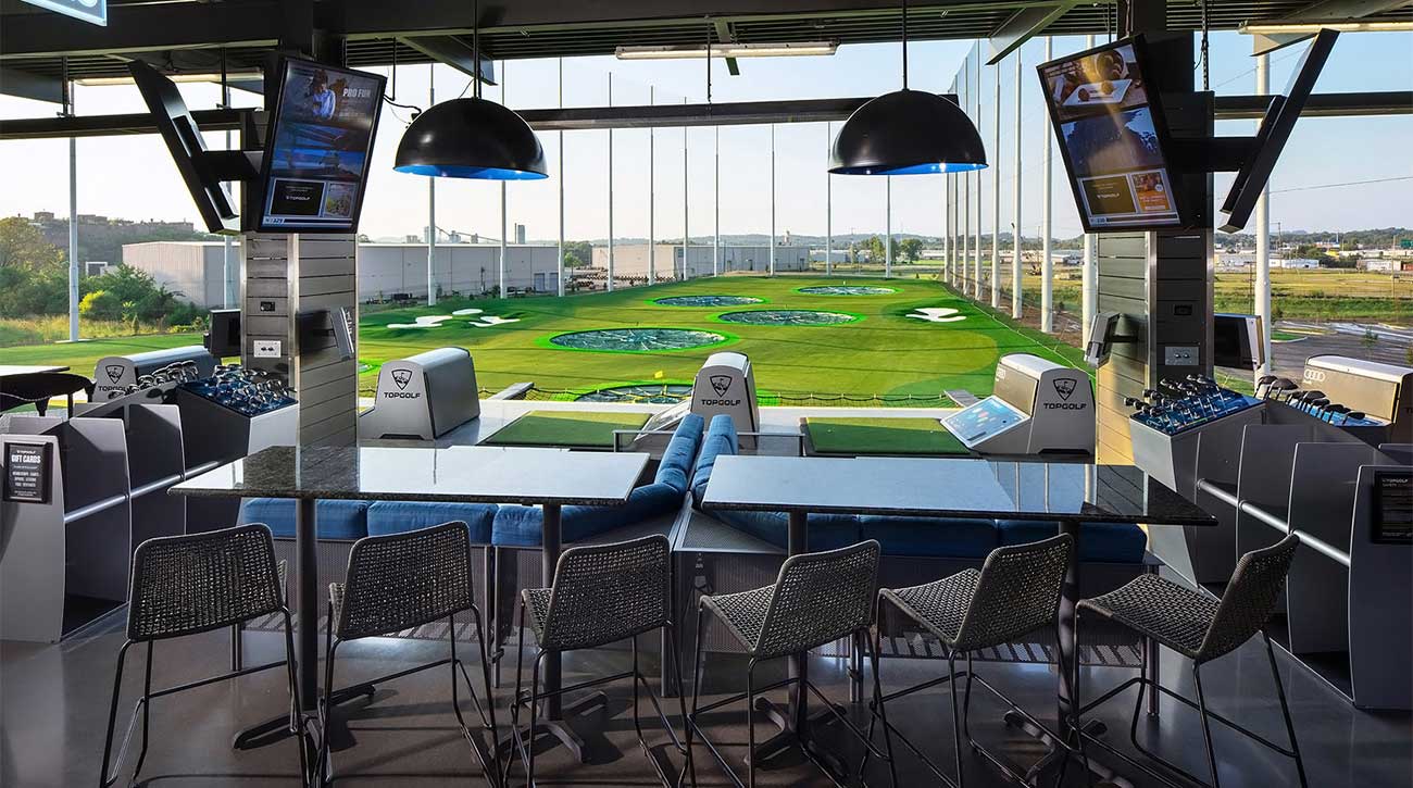 A view from the hitting bay of Topgolf Nashville.