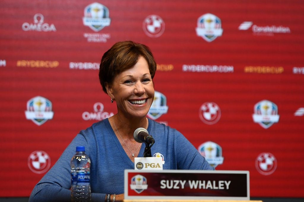 MILWAUKEE, WISCONSIN - FEBRUARY 20: PGA President Suzy Whaley speaks with the media prior to announcing Steve Stricker as the United States Ryder Cup Captain for 2020 on February 20, 2019 in Milwaukee, Wisconsin. (Photo by Stacy Revere/Getty Images)