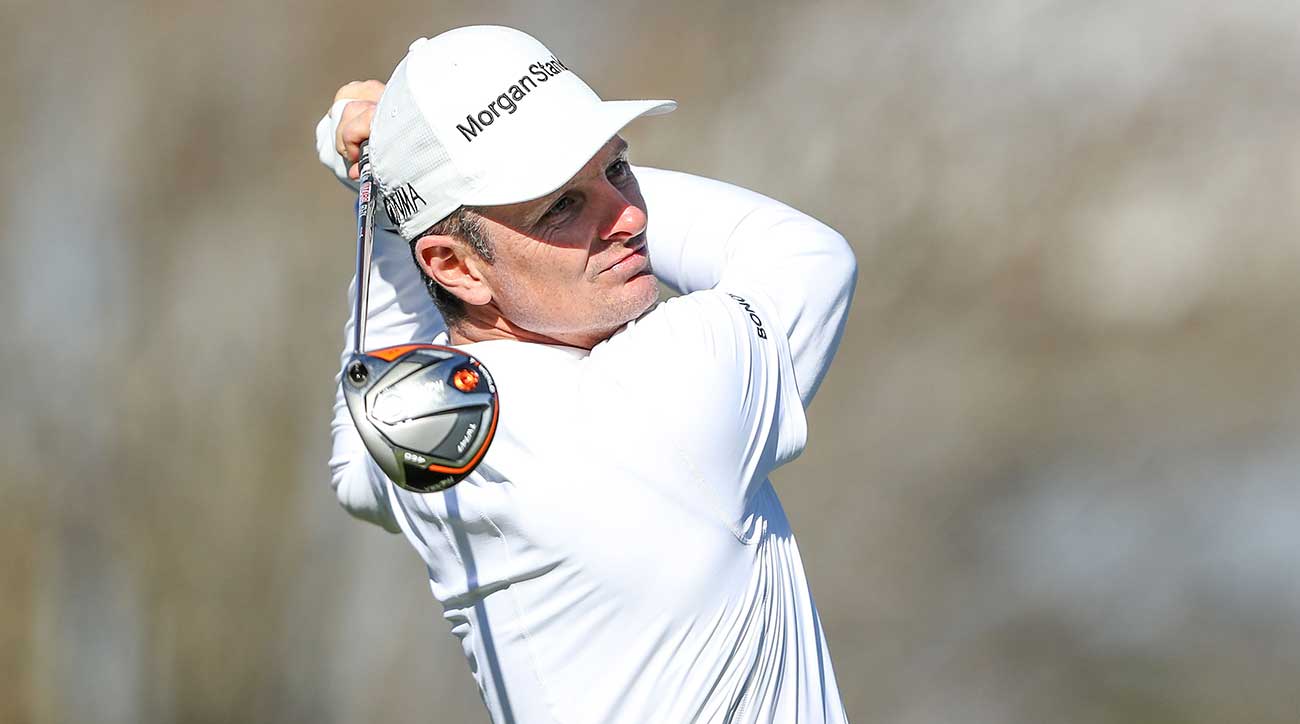 Justin Rose watches a tee shot during a practice round at Bay Hill.